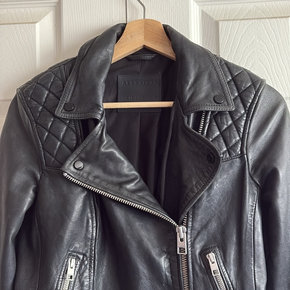 All Saints Conroy Sheep Leather Biker Jacket - Picture 9 of 14